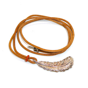 Smooth & nubuck leather cord & sterling silver feather necklaces