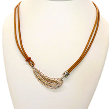 Load image into Gallery viewer, Smooth &amp; nubuck leather cord &amp; sterling silver feather necklaces
