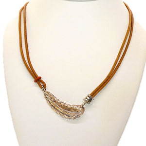 Smooth & nubuck leather cord & sterling silver feather necklaces