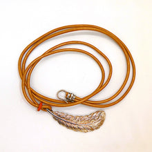 Load image into Gallery viewer, Smooth &amp; nubuck leather cord &amp; sterling silver feather necklaces
