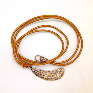 Smooth & nubuck leather cord & sterling silver feather necklaces