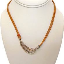 Load image into Gallery viewer, Smooth &amp; nubuck leather cord &amp; sterling silver feather necklaces
