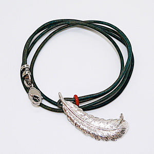 Smooth & nubuck leather cord & sterling silver feather necklaces