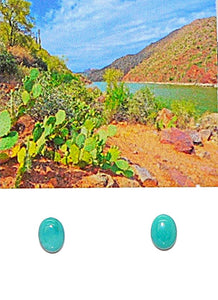 Carico Lake turquoise (Nevada) cabochon stud post sterling earrings (6mm)