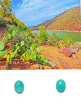 Load image into Gallery viewer, Carico Lake turquoise (Nevada) cabochon stud post sterling earrings (6x8mm)
