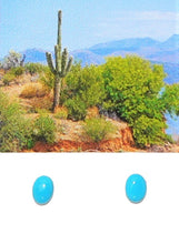 Load image into Gallery viewer, Kingman turquoise cabochon stud post sterling silver earrings (6x8mm)
