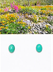 Carico Lake turquoise (Nevada) cabochon stud post sterling earrings (6x8mm)