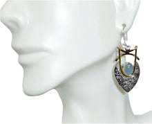 Load image into Gallery viewer, Aquamarine sterling &amp; brass mixed-media French wire earrings
