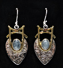 Load image into Gallery viewer, Aquamarine sterling &amp; brass mixed-media French wire earrings
