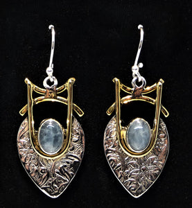 Aquamarine sterling & brass mixed-media French wire earrings