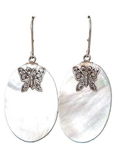 Load image into Gallery viewer, Mother-of-pearl &amp; sterling butterfly earrings on French wires
