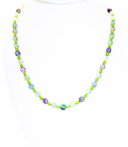 Multi-color fluorite gemstone necklace in gold