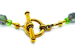 Multi-color fluorite gemstone necklace in gold