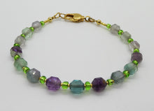 Load image into Gallery viewer, Multi-color fluorite gemstone bracelet in gold-filled &amp; brass (3 options)
