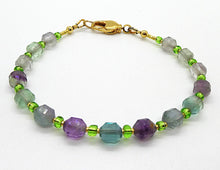 Load image into Gallery viewer, Multi-color fluorite gemstone bracelet in brass (3 options)
