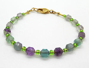 Multi-color fluorite gemstone bracelet in brass (3 options)