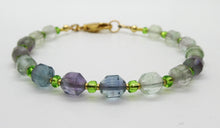 Load image into Gallery viewer, Multi-color fluorite gemstone bracelet in gold-filled &amp; brass (3 options)
