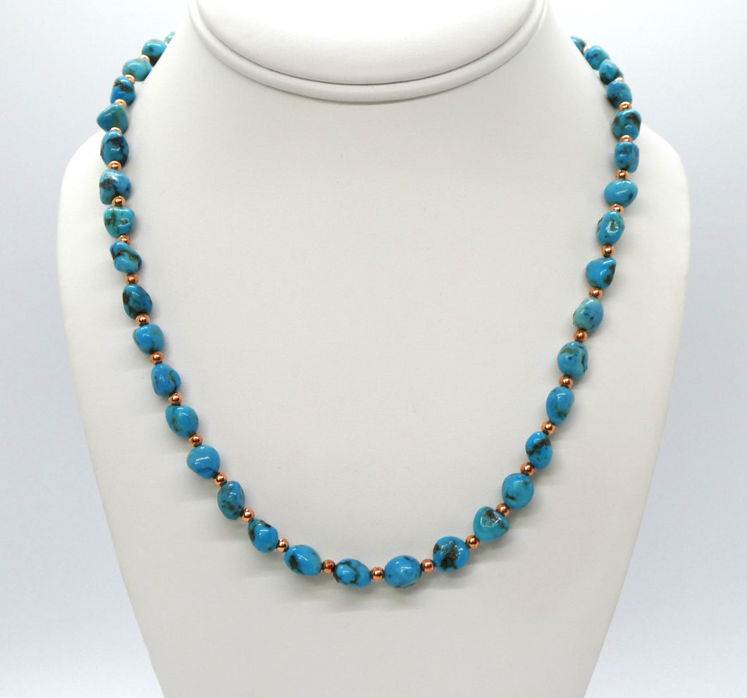 Kingman turquoise pebbles & copper necklace