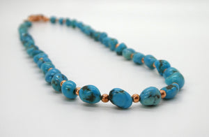 Kingman turquoise pebbles & copper necklace