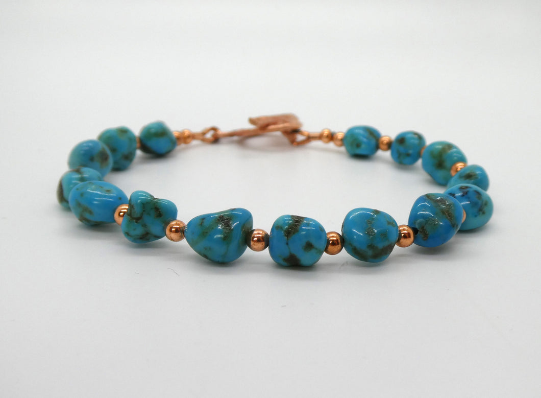 Kingman turquoise pebbles & copper bracelet