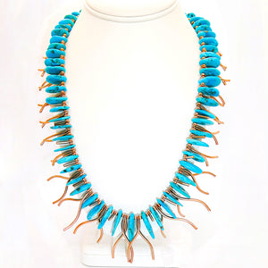 Sleeping Beauty turquoise & copper stick bib necklace