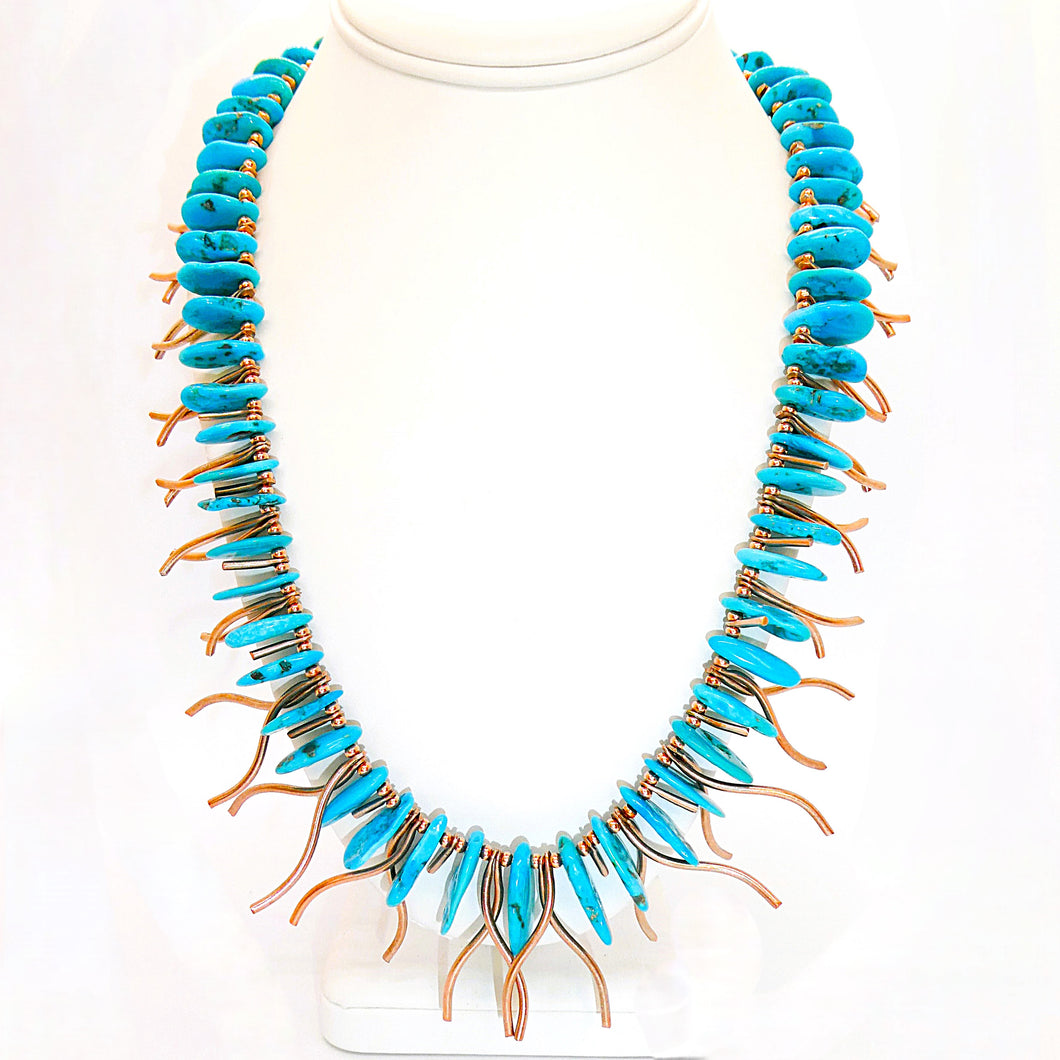 Sleeping Beauty turquoise & copper stick bib necklace