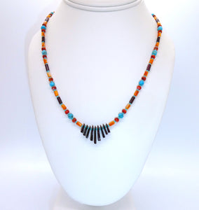Turquoise, orange, purple, and red spiny oyster shell "fan" necklace