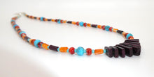 Load image into Gallery viewer, Turquoise, orange, purple, and red spiny oyster shell &quot;fan&quot; necklace
