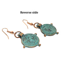 Load image into Gallery viewer, Patina copper &quot;compass&quot; earrings with French wires

