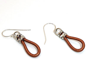 Leather & sterling silver "stirrup" earrings