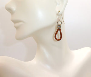 Leather & sterling silver "stirrup" earrings