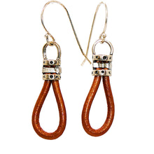 Load image into Gallery viewer, Leather &amp; sterling silver &quot;stirrup&quot; earrings
