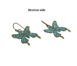 Patina bronze butterfly earrings with brass ear wires