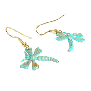 Patina brass lightweight dragonfly dangle earrings