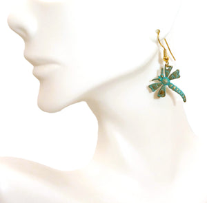Patina brass lightweight dragonfly dangle earrings