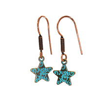 Load image into Gallery viewer, Star &quot;just for you&quot; earrings in patina bronze with French wires
