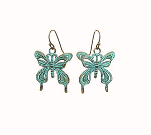 Patina bronze butterfly earrings with brass ear wires