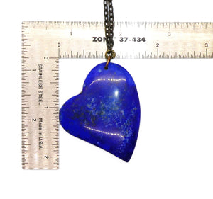 Lapis cabochon gemstone heart pendant necklace on brass cable chain