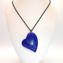 Load image into Gallery viewer, Lapis cabochon gemstone heart pendant necklace on brass cable chain
