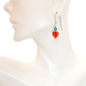 Turquoise & spiny oyster shell heart-shaped earrings