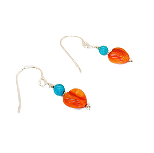 Turquoise & spiny oyster shell heart-shaped earrings