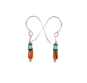 Red/orange spiny oyster shell, turquoise & baby olive shell dangle earrings