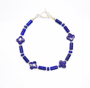 Multi-shape lapis lazuli gemstone bracelet in sterling silver
