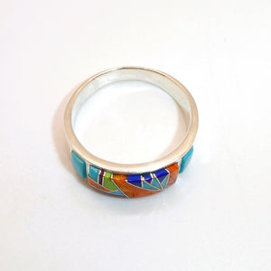 Turquoise & gemstone multi-inlay band ring- sizes 5.5-12 - made in the USA