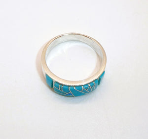 Turquoise & opal inlay band ring- sizes 6-12 - made in the USA