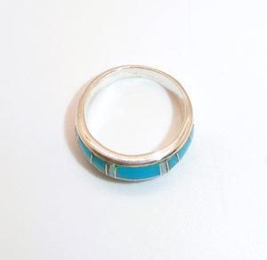 Turquoise & opal inlay band ring- size 6 - made in the USA