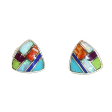 Load image into Gallery viewer, Gemstone inlay sterling post earrings (triangular shape)- 5 styles - Made in the USA
