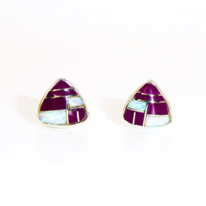Gemstone inlay sterling post earrings (triangular shape)- 5 styles - Made in the USA