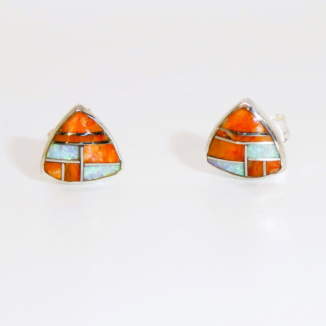 Gemstone inlay sterling post earrings (triangular shape)- 5 styles - Made in the USA