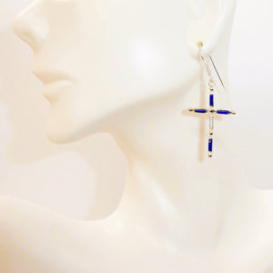 Double-sided inlay cross earrings - Made in USA